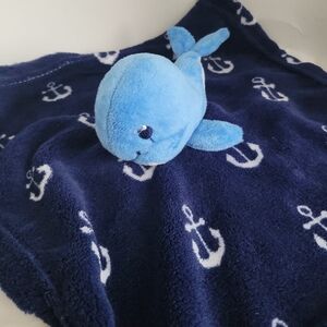 HB Hudson Blue Whale Anchors Lovey Security Baby Blanket Plush Blankie Soft